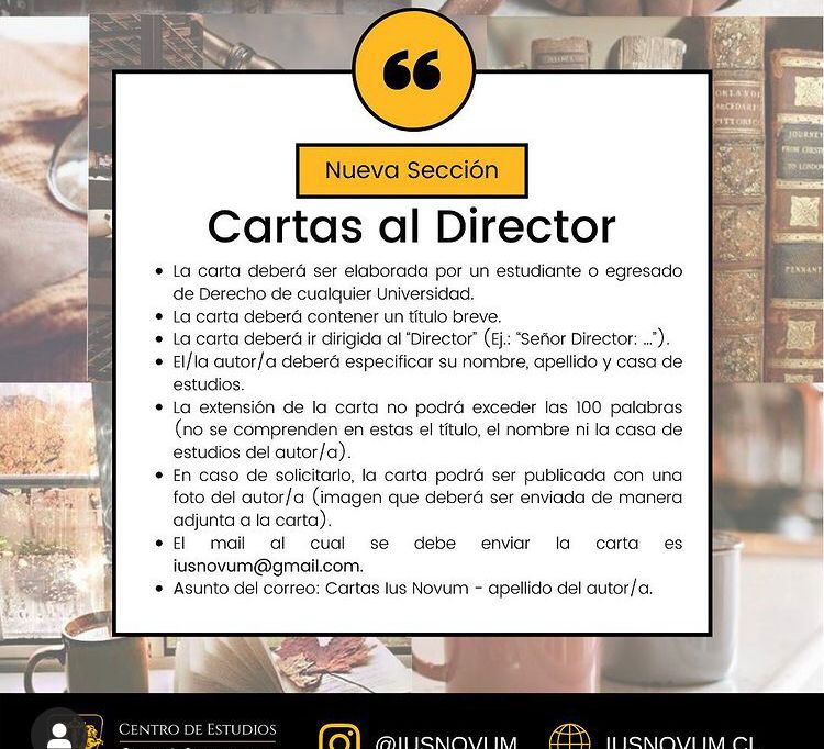 IusNovum's tweet photo. [CARTAS AL DIRECTOR]
Consiste en breves cartas de opinión relacionadas a temas de actualidad jurídica, con el objeto de aportar a la discusión y el enriquecimiento del debate en la comunidad universitaria, de una manera simple y expedita.
Nos reservamos el derecho de publicación. https://t.co/v8QC3Sdq4j