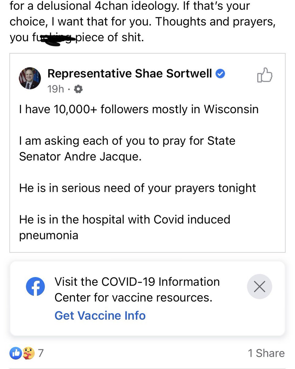 JasonCalvi's tweet photo. Brother of COVID-hospitalized Wisconsin Senator Andre Jacque has some words for a state rep. https://t.co/YjBugML0zG