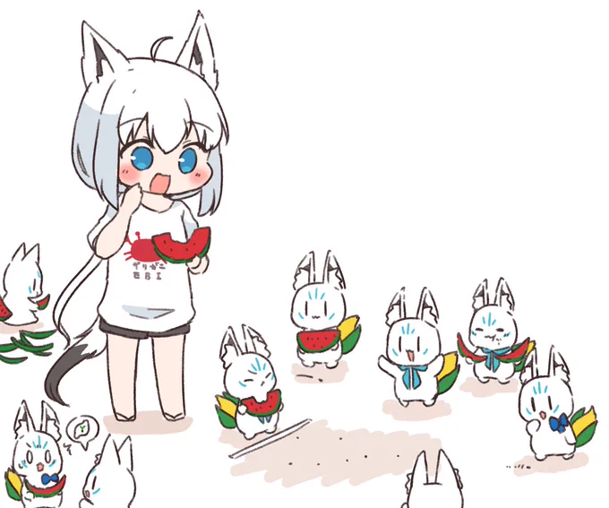 スイカの種飛ばしするフブキちゃんとすこん部
#絵フブキ 