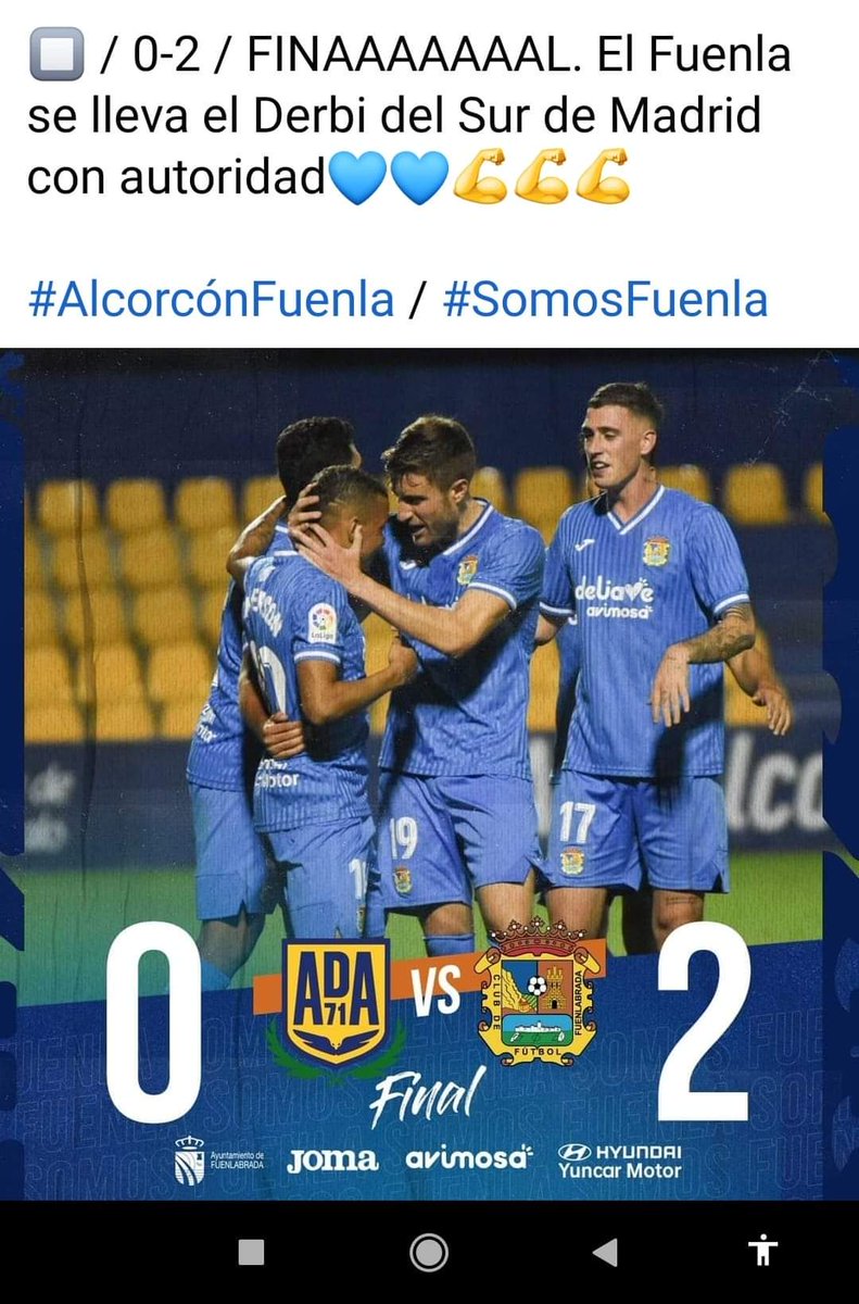 Primera victoria de la temporada. 0-2 en el primer derbi de la temporada. Con goles de Kante y Anderson
#FiebreAzulFuenla