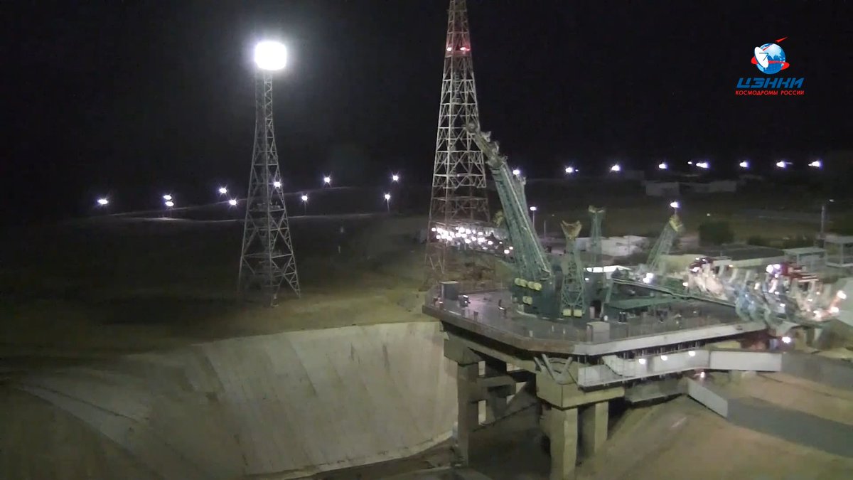 DutchSpace's tweet photo. And as usual in Baikonur, pad workers back in action right after lift-off... #ST34 https://t.co/lUKfabx7se