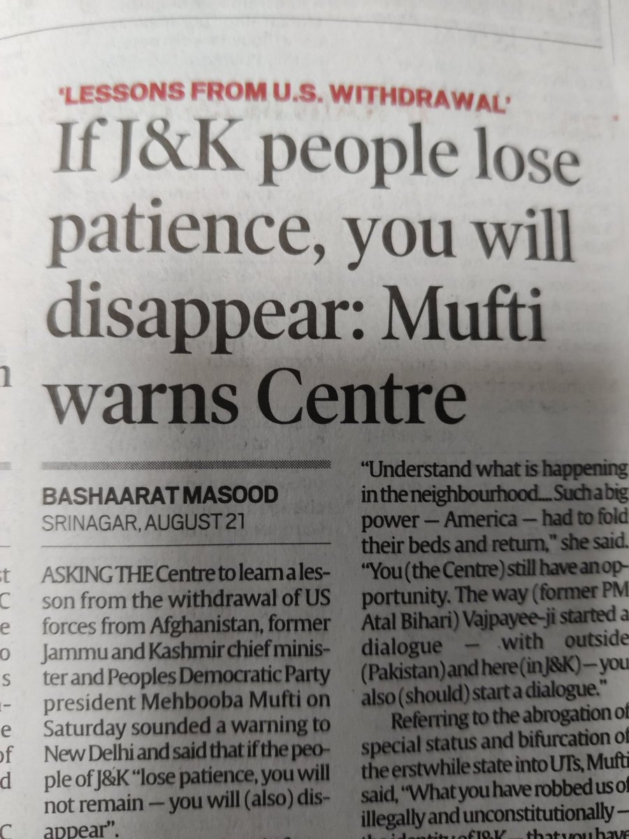 Amita37687008's tweet photo. Again an avoidable provocative threat from Mehboobaji. It could be vice versa too madam. We shud not forget ,Madams &amp; Mind have always been Taliban's front targets https://t.co/07K843sC35