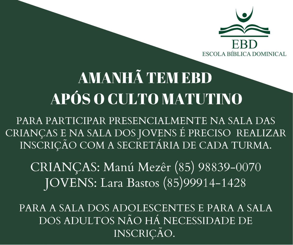 ipaldeota's tweet image. Informações sobre a nossa Escola Bíblica Dominical de amanhã.