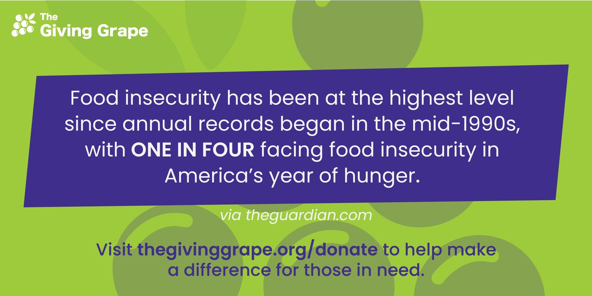 givinggrape's tweet photo. Food insecurity is at the highest level since the 1990s. In addition, one in four Americans face food insecurity each year.

At The Giving Grape we fight food insecurity by giving out grocery store gift cards to those who are in need 🍇 https://t.co/lk3l3TbcdP