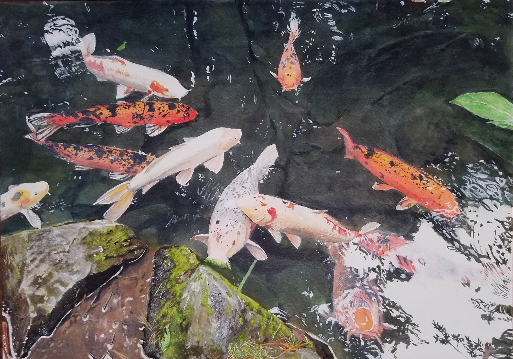 アクリル画　抽象画　鯉 アクリル画（鯉） （ケン على X: 