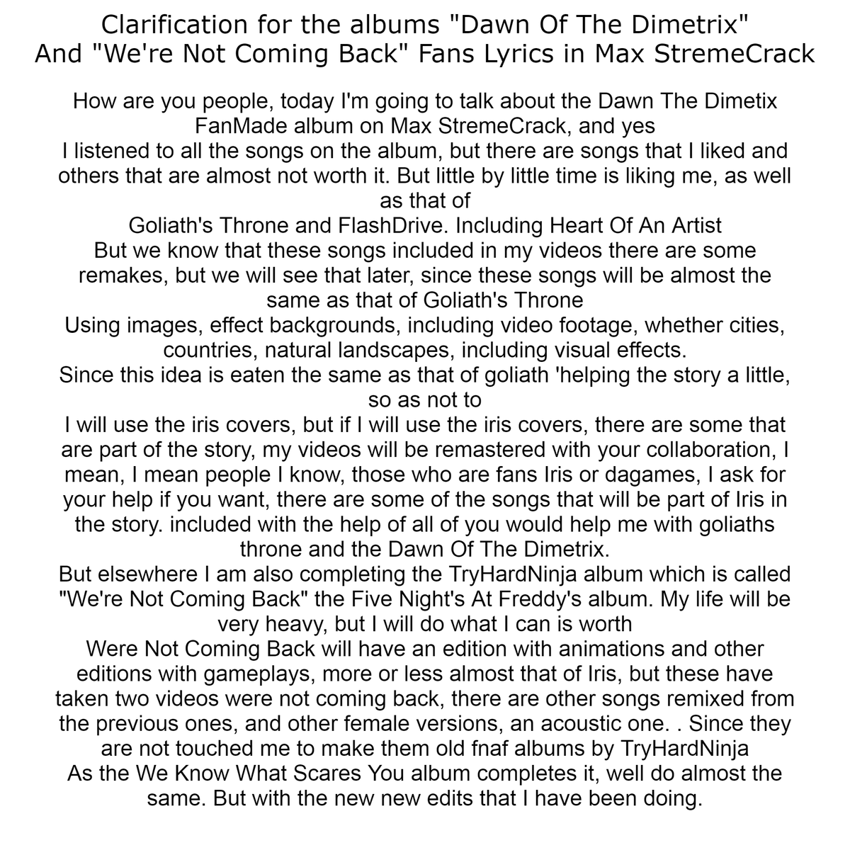 MaxStremeCrack's tweet photo. the letter from Max StremeCrack
#HavokWillReign
#WereNotComingBack
Dawn Of The Dimetrix And We're Not Coming Back in Max StremeCrack https://t.co/hrTEWvnXDq