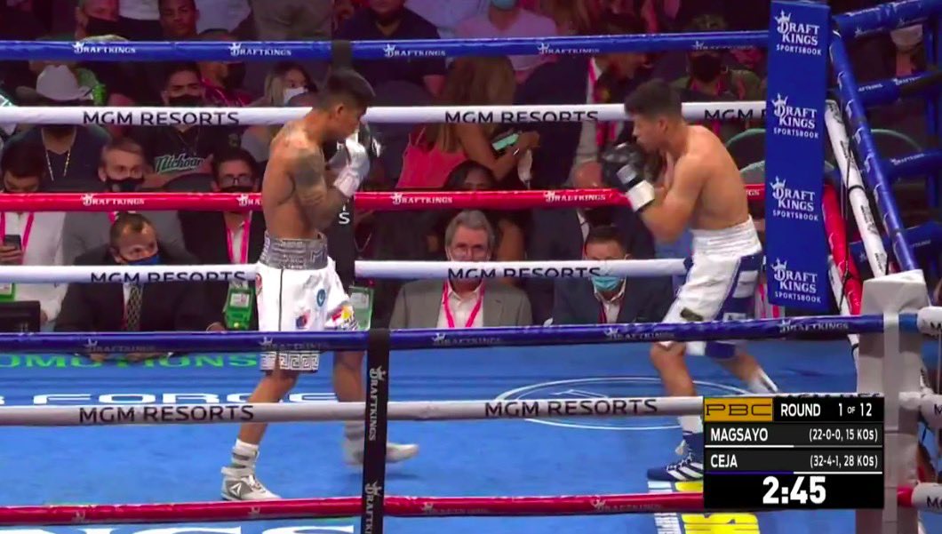 enjoyGLOBE's tweet photo. Mark Magsayo and Julio Ceja battling it out in the ring, and within the first few seconds, Cejo hits the ground. ๐ฅ
Will he reciprocate the hits Magsayo gives him? #AtinAngLaban #AtinAngMundo #PacquiaoUgas https://t.co/pIRt9ijB70