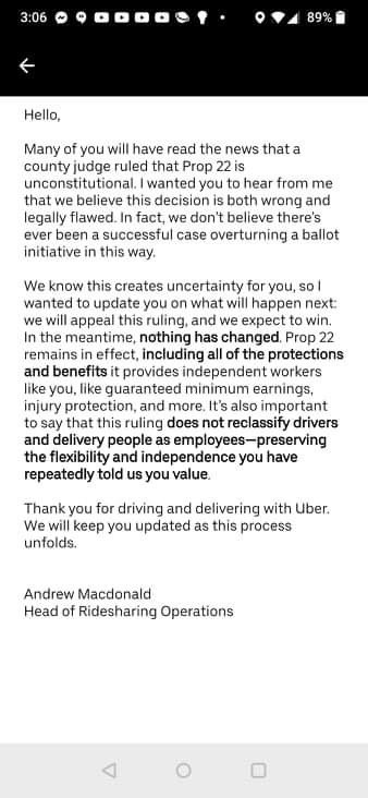 EricaMighetto's tweet photo. @GigWC They’re also getting their typical in-app propaganda #Prop22Fraud https://t.co/NoimBEhMhX