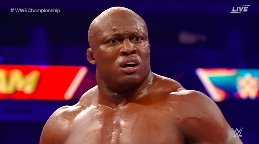 Lashley's actual reaction to getting the stoppage victory