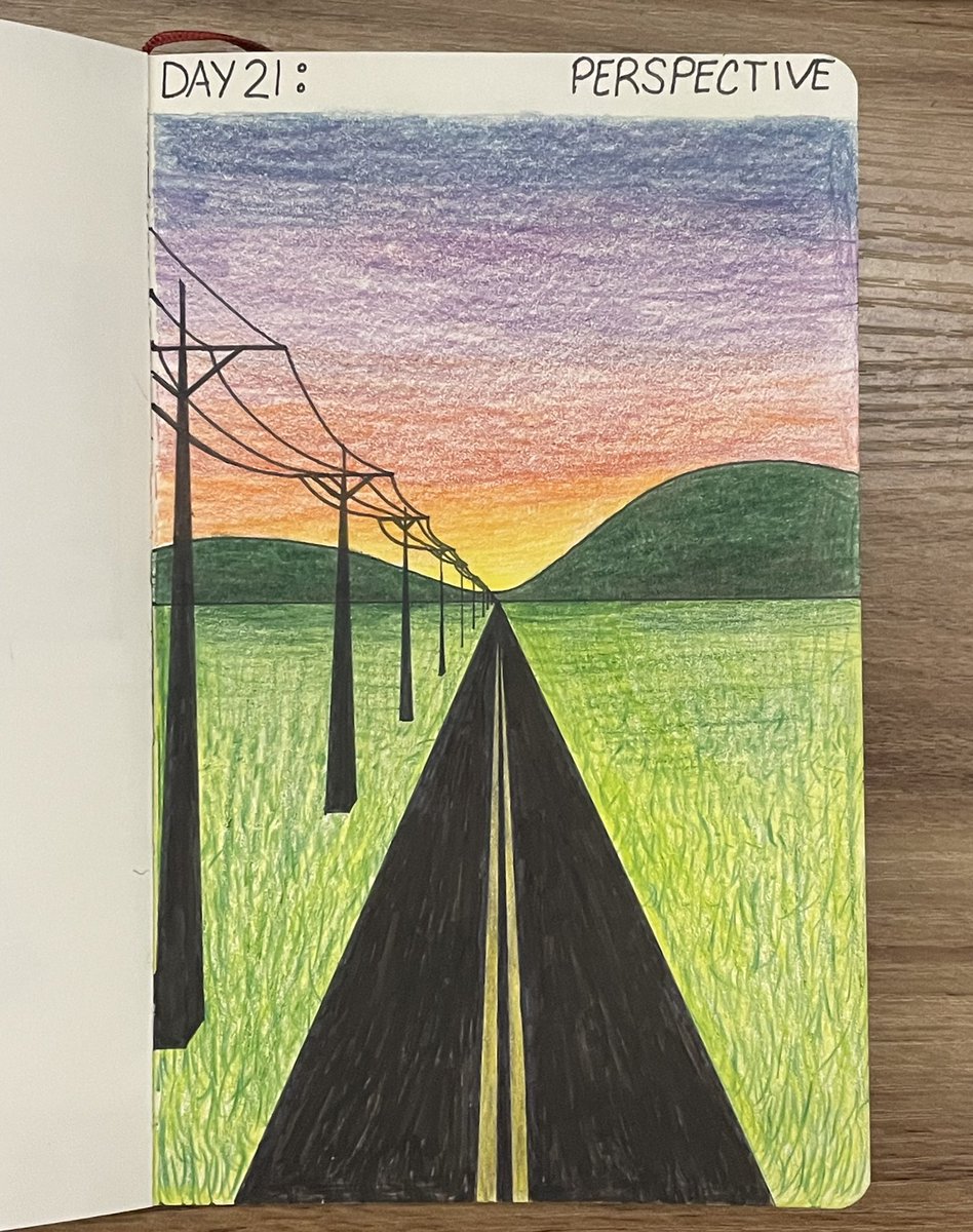 Day 21: Perspective 🌅 Perspective drawing! ✏️ #AugustDechART #DechartGames  #perspective #PerspectiveArt #drawing #Sunset #traditionalart  #RandomSilentNinja, image size:948x1200