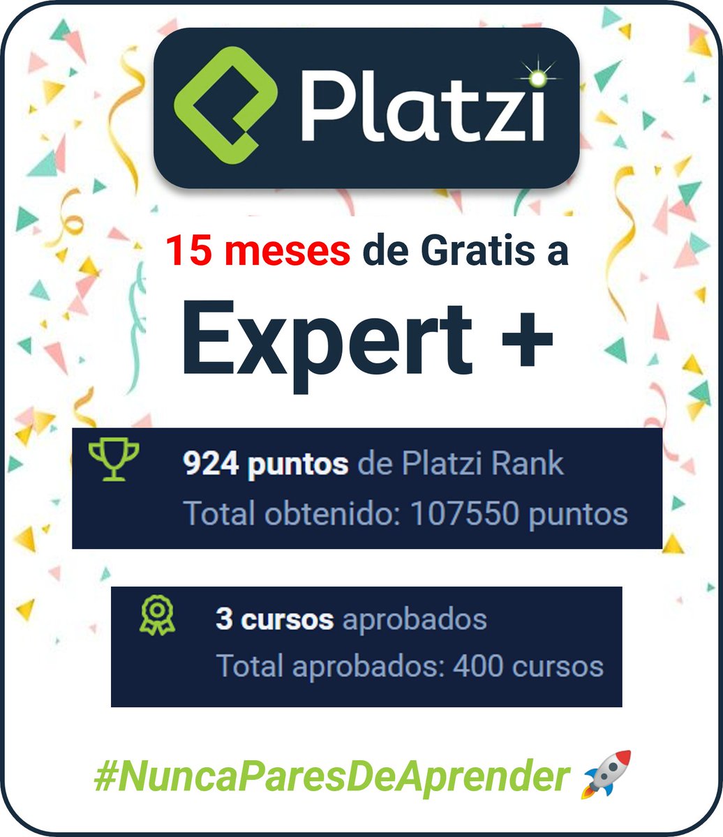 nibaldor1's tweet image. Hoy aprobé el curso 400, en 15 meses partí desde el programa gratis y ahora renové Expert+, gracias @platzi 🚀