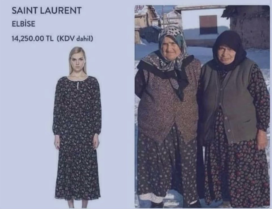 Ninenizin  beğenmeyip 10 liraya bile almayacağınız kıyafetine, sırf Saint Laurent yapmış diye aptallar gibi 
14 bin lira verdiren sisteme KAPİTALİZM denir.

Günaydın, mutlu pazarlar ☕️🍃