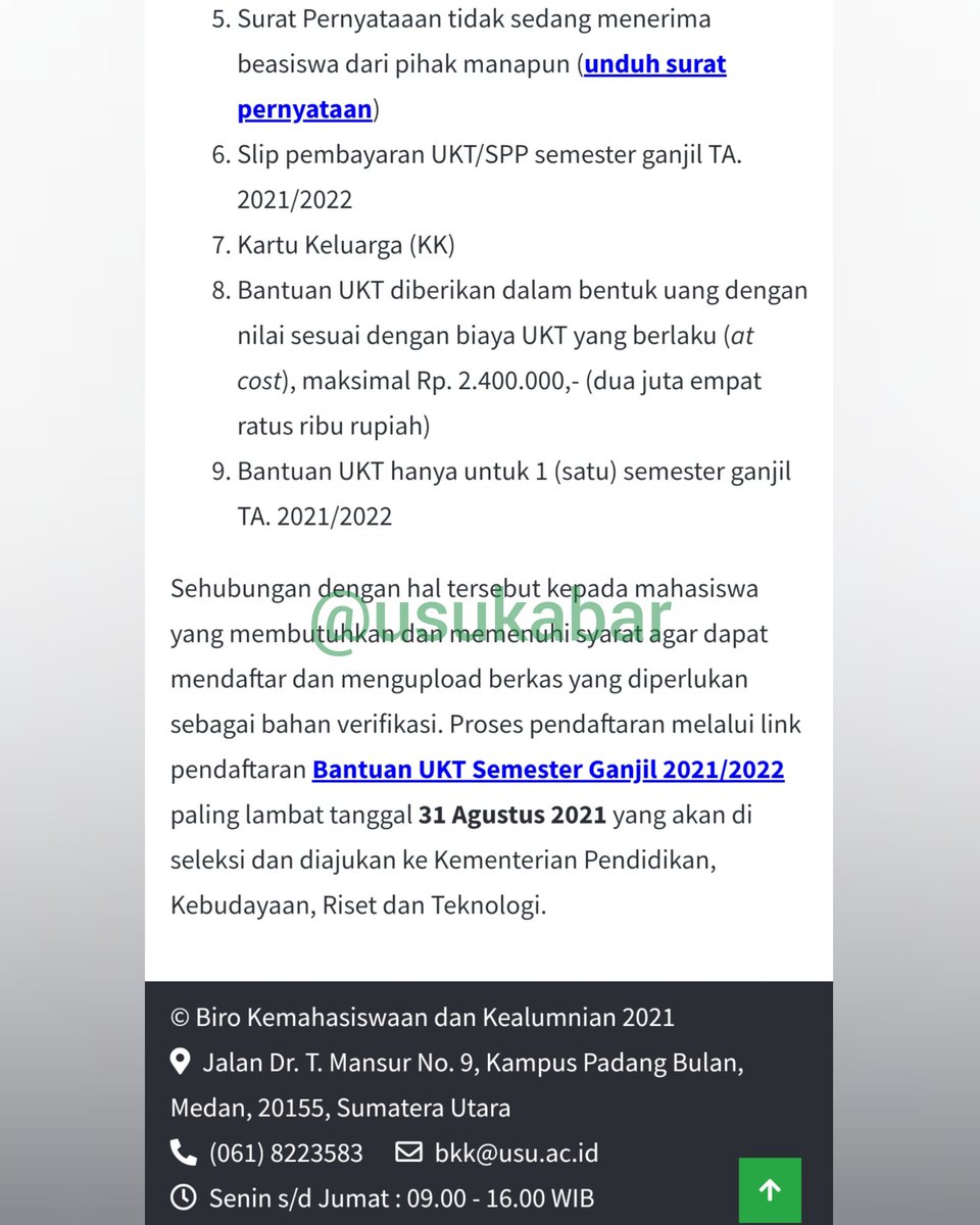 Bantuan Biaya UKT bagi Mahasiswa USU Semester Ganjil TA. 2021/2022

Info lebih lanjut:
bkk.usu.ac.id

#usukabar : instagram.com/p/CS3NZ7GLZWe/…
