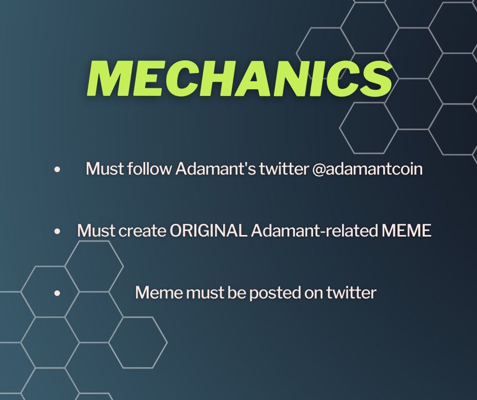 AdamantMine's tweet photo. ADAMANT'S FIRST MEME CONTEST - 1 BNB IN PRIZES

Join and participate in our first ever meme contest! Mechanics are in the photos below.

#AdamantMeme https://t.co/vVAE0oOKum