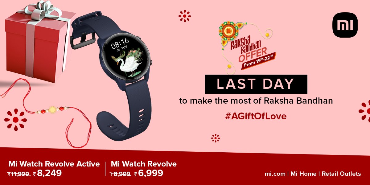 XiaomiIndia's tweet image. Never too late to make your sister&apos;s day! ❤️

Here&apos;s your last chance to bag the #MiWatchRevolveActive and the #MiWatchRevolve at these amazing discounted prices 😍💯

Head here: bit.ly/2W8WVoc