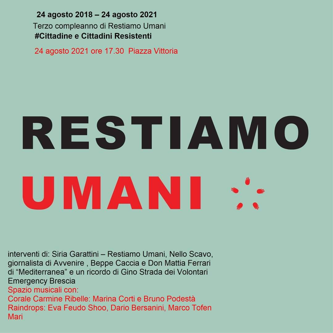 med_brescia1's tweet photo. Martedì 24 agosto vi  aspettiamo numerosi al presidio Restiamo Umani alle 17.30 in Piazza Vittoria e alle 21 alla Festa di Radio Onda d'Urto  per il dibattito:
“La rotta mediterranea, e poi? Come la fortezza Europa respinge, disumanizza e sfrutta...⬇️⬇️
https://t.co/n79uIAwfjE https://t.co/G5HWmuOoF2