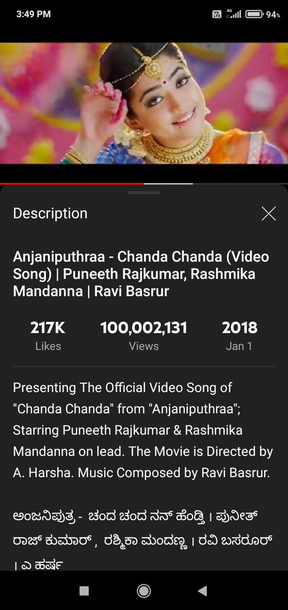 RachitaRamRR's tweet photo. So. Finally #ChandaChanda Video Song Reached 100M Views
22nd Century For our #YouTubeQueenRashmika
4th !00M For Sandelwood
And #RashmikaMandanna has 3 out of them
And 1st For #PuneethRajkumar
So congratulations For Whole Team of #AnjaniPuthraa
@iamRashmika
@PuneethRajkumar https://t.co/Yf2JqgD7hv