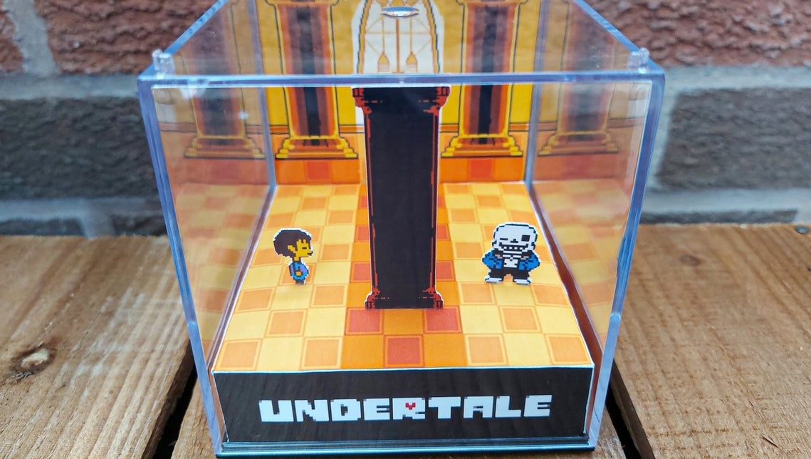 Undertale Frisk Sans Battle Handmade Diorama - Retro Gaming Cube - Fanart