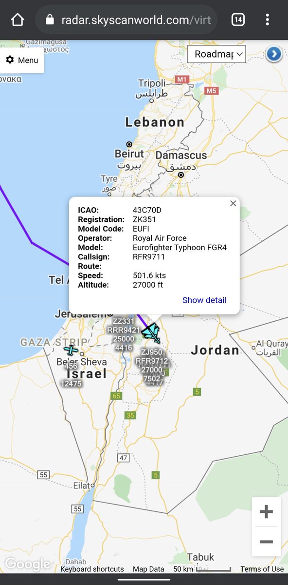 scan_sky's tweet photo. 2 x Eurofighter Typhoon FGR4s - #ZK351 - #RFR9711 / #ZJ950 - #RFR9712
Both Departed From RAF Akrotiri π¨πΎ & Heading Out For An Op Shader Tasking Over The Middle East.
They Will Be Supported By -
Airbus Voyager - #ZZ331 - #RRR9421 β½ #NKAWTG. https://t.co/LnnwenA4DD