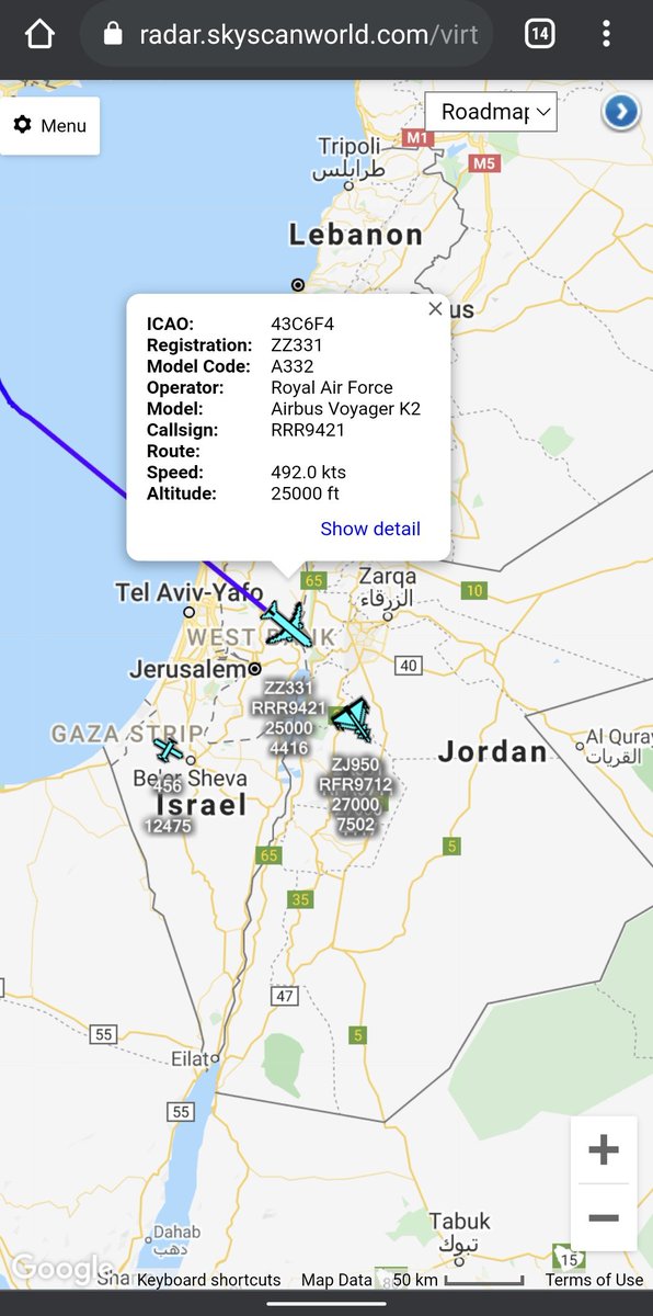 scan_sky's tweet photo. 2 x Eurofighter Typhoon FGR4s - #ZK351 - #RFR9711 / #ZJ950 - #RFR9712
Both Departed From RAF Akrotiri π¨πΎ & Heading Out For An Op Shader Tasking Over The Middle East.
They Will Be Supported By -
Airbus Voyager - #ZZ331 - #RRR9421 β½ #NKAWTG. https://t.co/LnnwenA4DD