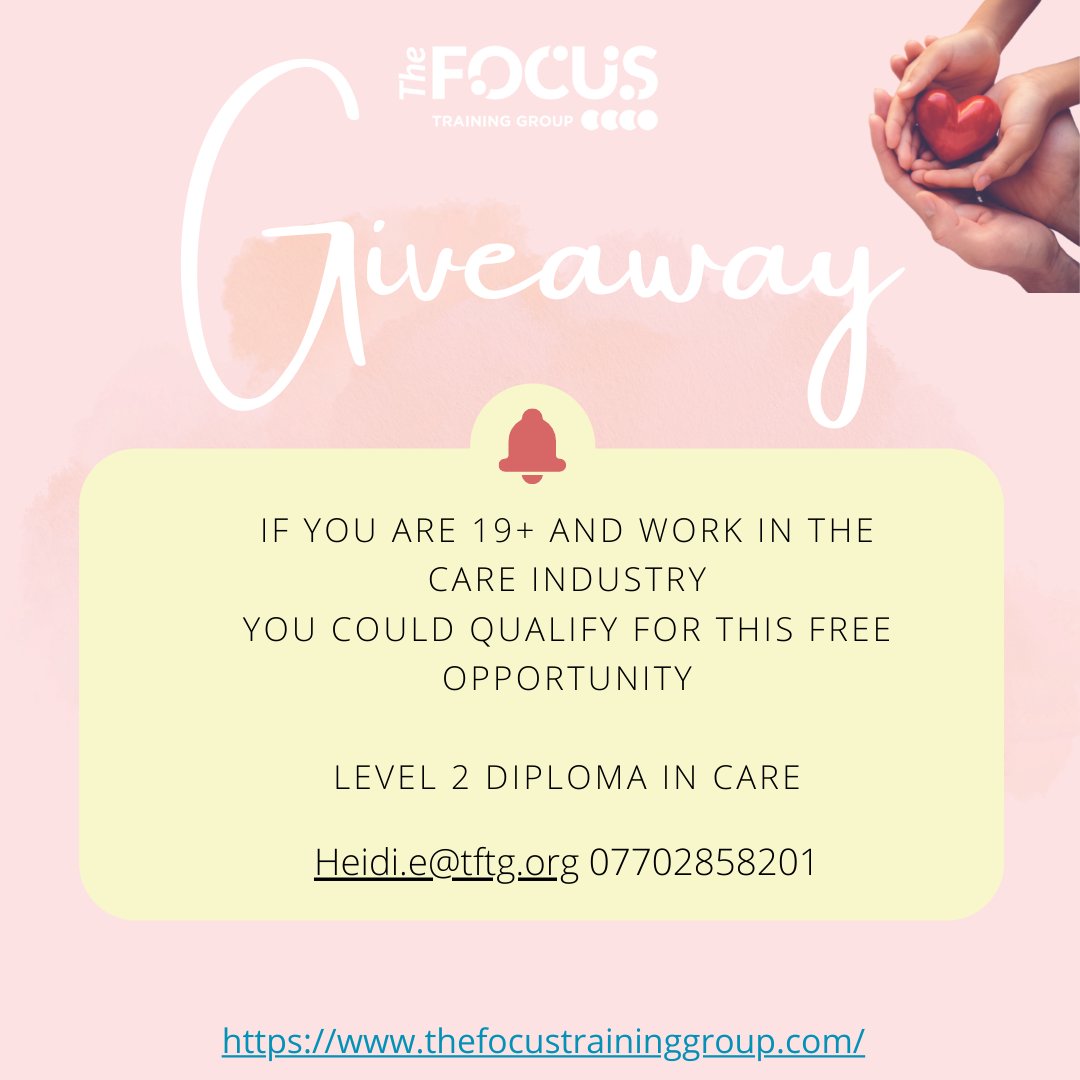 For a limited time we are offering you the chance to gain a Level 2 Diploma in Care
If you work in the care industry and are 19+ and would like to take advantage of this giveaway please contact Heidi.e@tftg.org 07702858201
#giveaway #freetraining #careindustry
#care #Cornwalllife