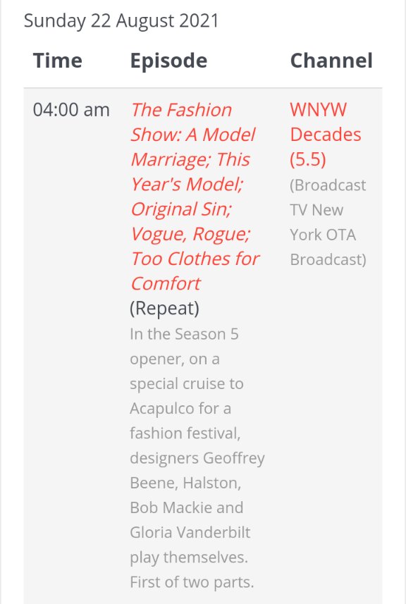 I'm busy between 4-6am this morning...
#theloveboat binge on <a href="/decadesnetwork/">Decades TV Network</a> 
<a href="/BobMackie/">Bob Mackie</a> 
#halston 
#geoffreybeene 
#gloriavanderbilt