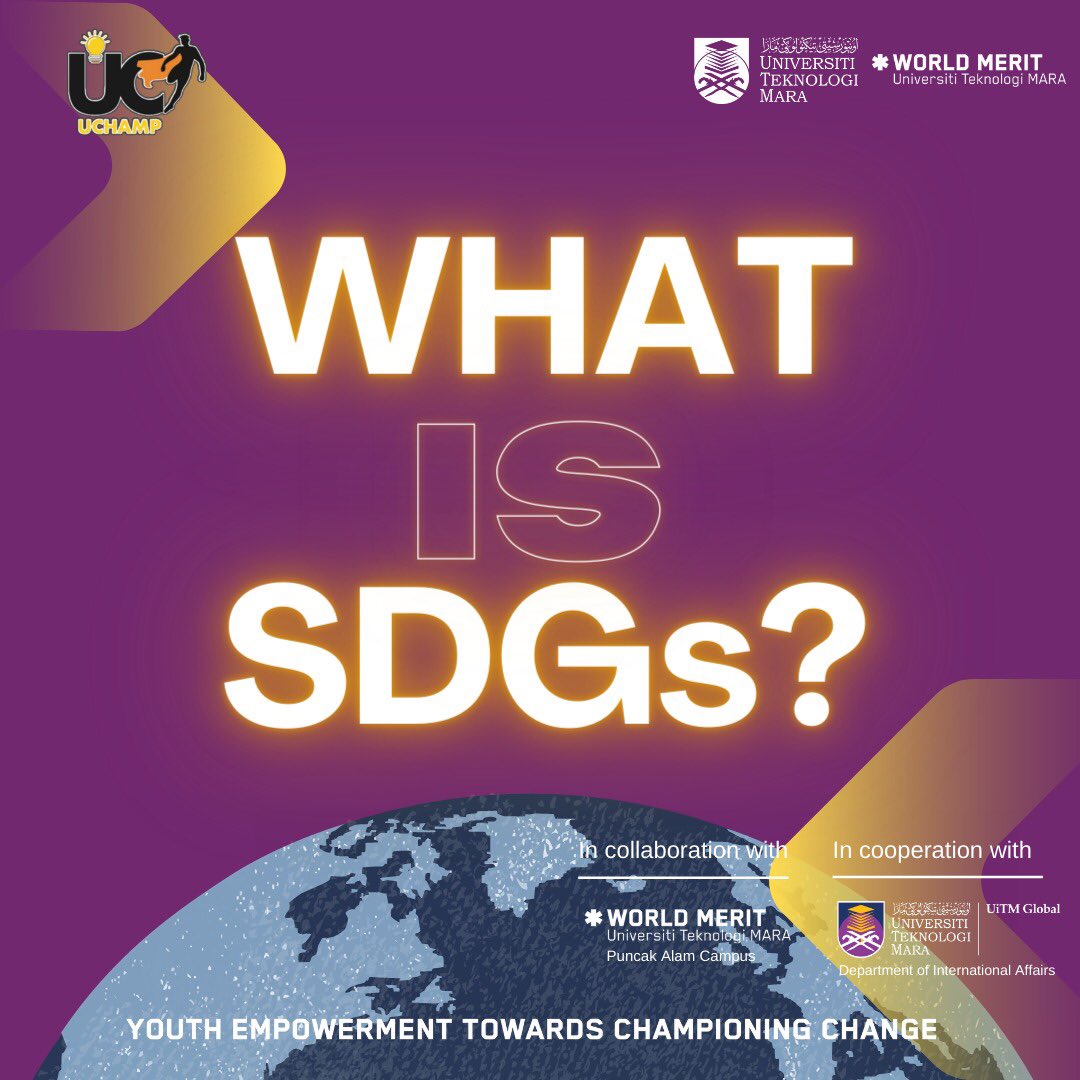 WorldMeritUiTM's tweet photo. Here is some information regarding our forthcoming event in September. 

Do you know what SDGs stands for? You're not sure what it is, are you? Slide to learn more about SDGs!🌟

#UChamp2.0
#WorldMeritUiTMShahAlam
#WorldMeritPuncakAlam
#YouthEmpowermentTowardsChampioningChange https://t.co/aJz0eUyhN0