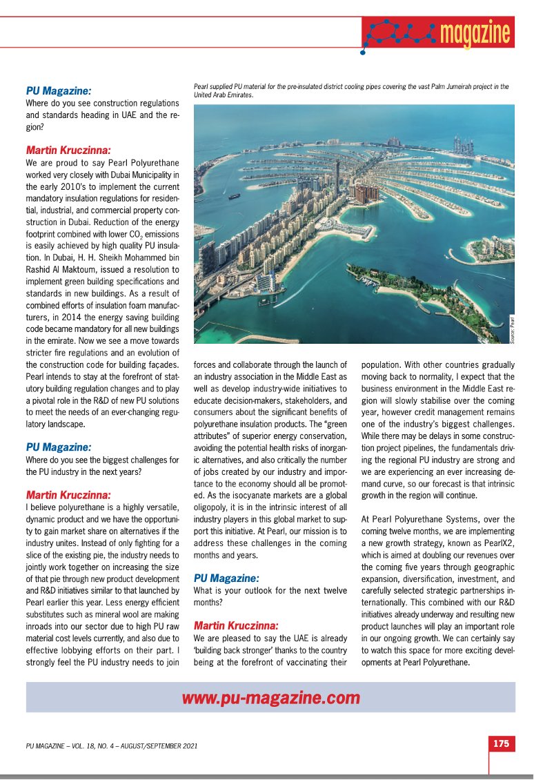PearlSystems's tweet photo. #ICYMI: Check out the full interview with our CEO Martin Kruczinna on our growth plan #PearlX2 published in #PUMagazine & @GuptaVerlag
See: https://t.co/3R9kOnznez…
#ProudlyPearl
#guptaverlag #pu #polyurethanes #uae #gcc #pearlpolyurethane #insulation #uaeconstruction https://t.co/cxItzTOVo0