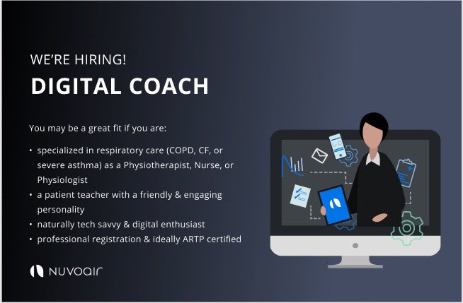We’re hiring! Are you a respiratory clinician in the UK looking for your next challenge? Are you excited about the role of digital health in improving the lives of people with chronic conditions? This position may be for you! See posting here jobs.lever.co/NuvoAir/f353cd… #digihealth