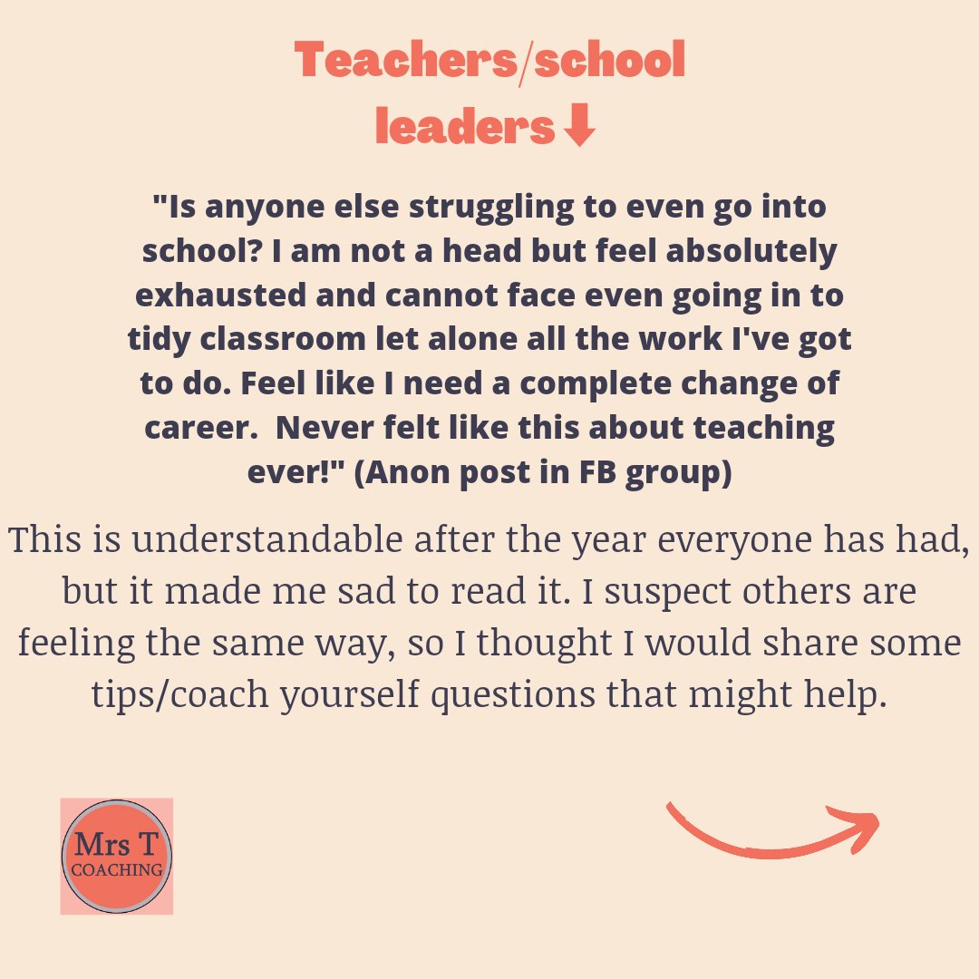 MrsTcoaching's tweet photo. @i_teach_things @DarrellWakelam @jonnybid @PaulWat5 @SarahFarrellKS2 @reads_and_draws @RobCrossley4 @MrHtheteacher @MeakerR @MrsBezoari @ManicStTeachers Thought I would reshare these #coachyourself qu's on #ShareStuffSunday. I put them together after reading messages on social media from sch staff feeling anxious about returning to work and considering a career change.Hope they will be useful. Pls share with those who need it! https://t.co/nxRkJcCy13
