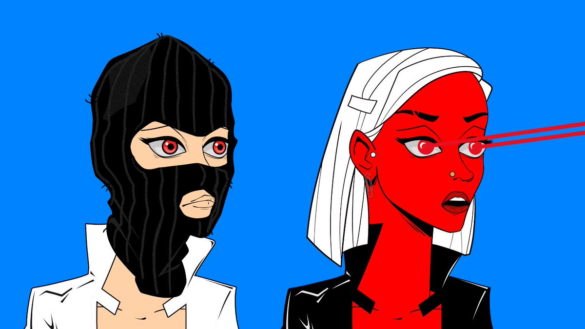 iamboredbecky's tweet photo. I picked up a few more pretty epic @fame_ladies the last couple days… including this dynamic duo. 🔥💙🔥 

Same blue background for both. 
Pretty stoked to finally ape into the #balaclavagang!!! And the Mars lady… 

PS. 👉 #ladyrelaunch Aug. 24th
#fameladysquad #nftcommunity https://t.co/zOqH19X9q2