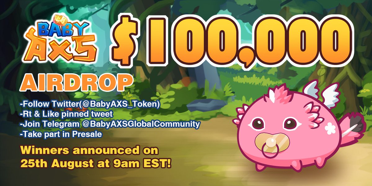 Airdrop_Exp's tweet photo. 🔥BabyAXS Token - AIRDROP🔥

🔁 Like &amp; Retweet this post 

💎 Follow @BabyAXS_Token

💎 Join: https://t.co/eOCTGLk8qV

💎 Comment BSC Address

💥Reward: Total $100,000 worth $BABYAXS

#DYOR #Airdrop #BTC #BSCGem #BNB #airdrops #shibainu #BABYAXS #Doge #BSC #BabyDoge #Airdrop_Exp https://t.co/vzvL3UY6rn