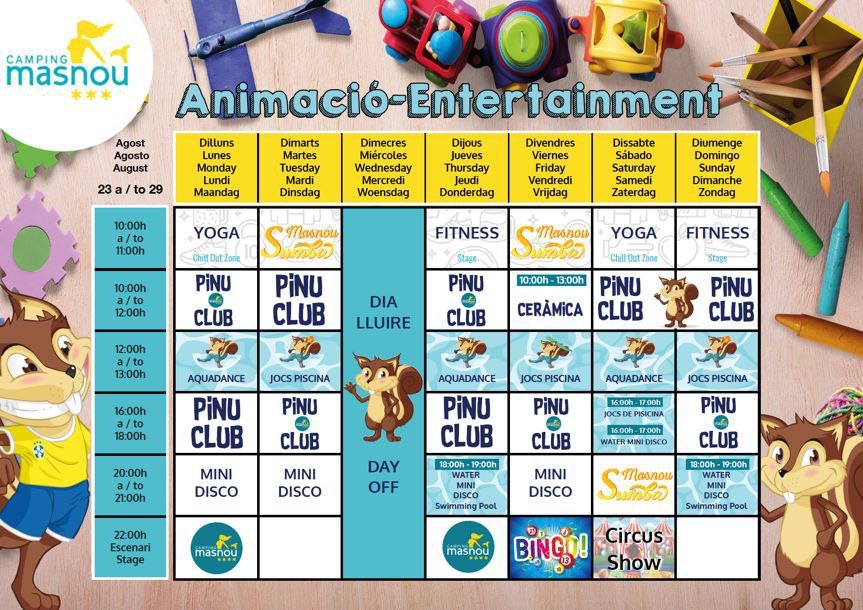 Ja tenim aqui la nova programació setmanal. Que la festa no s’aturi!
—-
The new entertainment program is here! Don’t stop the party!
#campingcostabrava #familycamping #campingfamiliar #campingambnens #campinglife #castellodempuries #campingmasnou