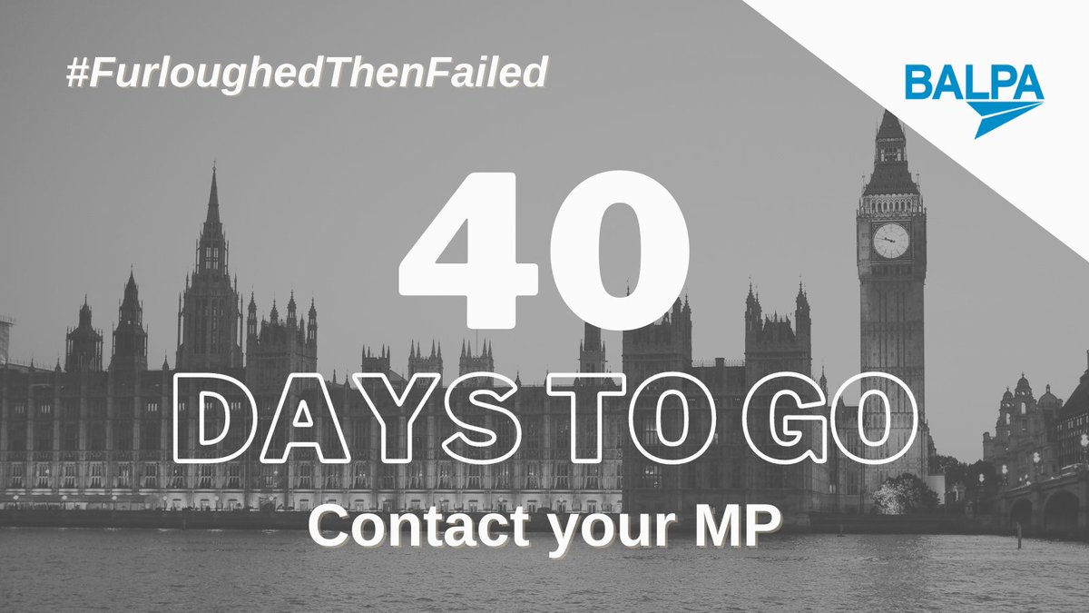 With only 40 days of the #furlough scheme remaining we are asking the #BALPA membership to join us in calling for an extension to furlough.
 
We are asking you to write to your MP to ensure the voices of pilots are heard.
(1/4)