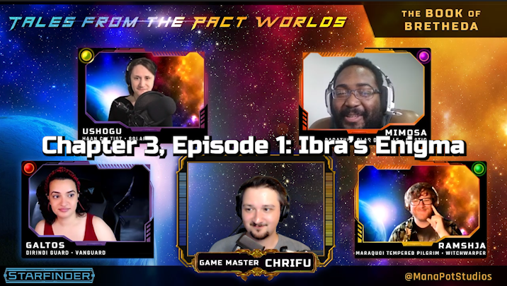 ManaPot_Studios's tweet photo. The Book of Bretheda is back, with the 2nd part of Chapter 3: Ibra's Enigma~
With Chamari under attack, the crew protects the priests as they flee into an ancient, secret chamber underneath the temple...

#Starfinder today on #Twitch at 7pm GMT(2pm EST) at https://t.co/eWBIT1r5oy https://t.co/KQhHYyCpC2