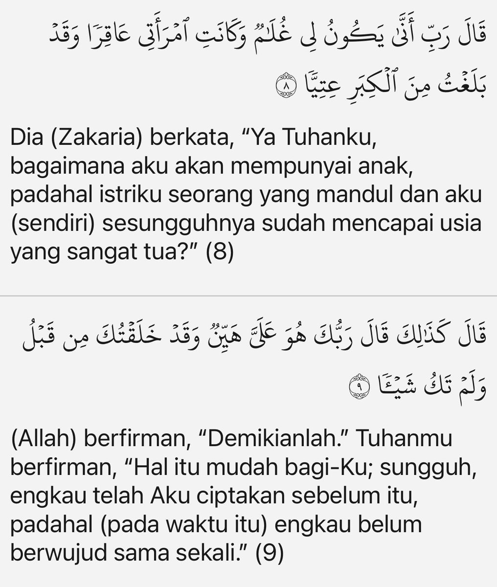 Jika Allah ta’ala menghendaki semua bisa terjadi sebagaimana kisah Nabi Zakaria dalam Surah Maryam