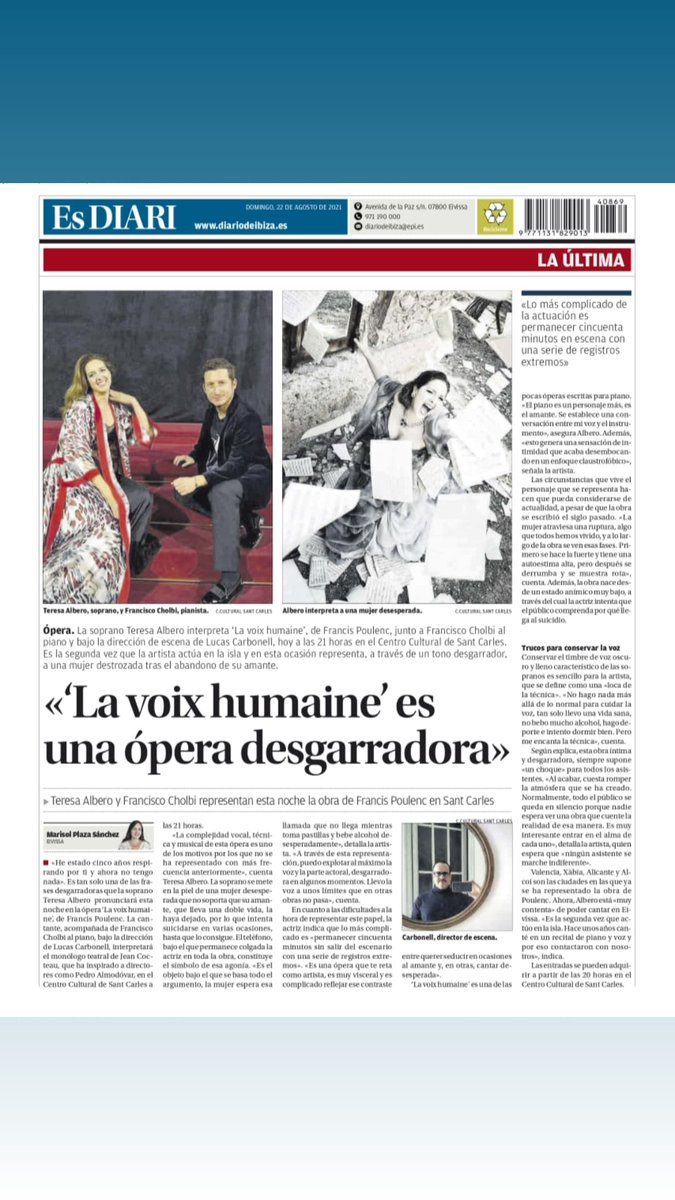 !!!Esta noche ópera!!! Feliz de tener gente tan maravillosa con quién hacer música! Gracias al Festival Internacional de Piano de Ibiza por contar con nosotros. #ibiza #ópera  #lavoixhumaine