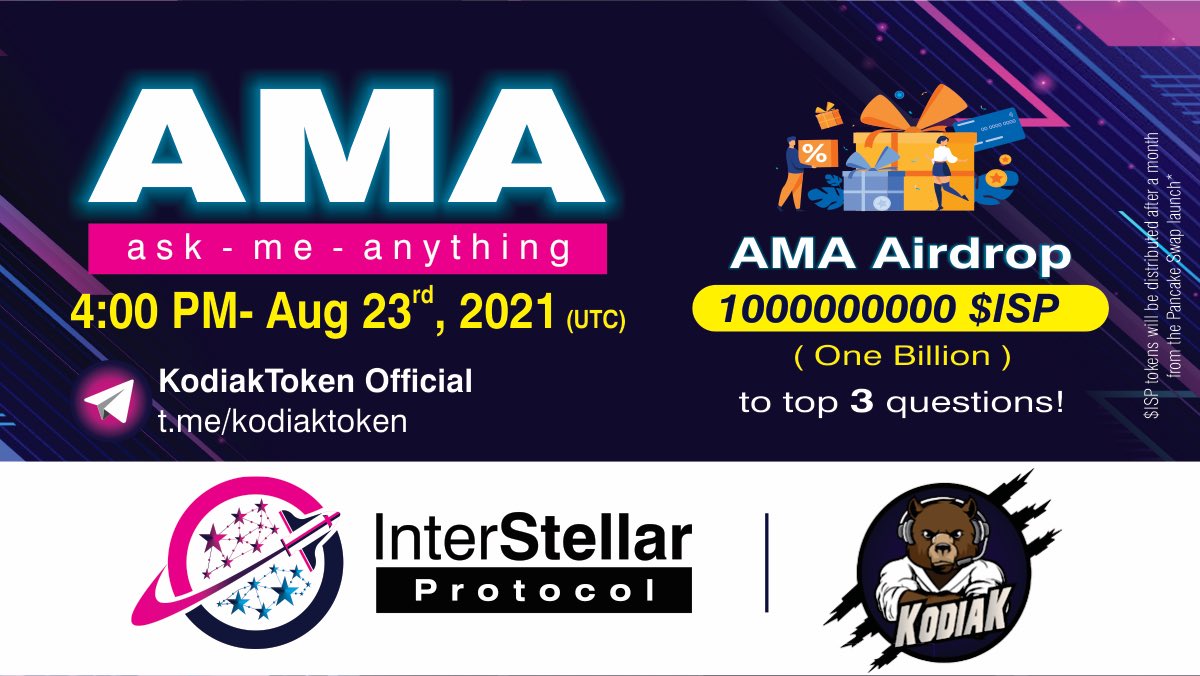 ISP_Protocol's tweet image. 🌟We are proud to announce Our AMA with the @KodiakToken Community! Dont forget to join us in spreading love throughout the crypto-world! ❤️

#BSCGems #BNB #bitcoin #ADA