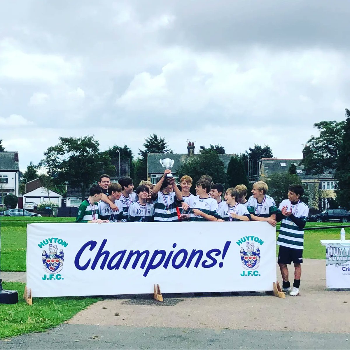 Huyton_PSG_U15s's tweet photo. Massive Welldone to this great group of lads, worked extremely hard to be crowned Huyton Summer Cup Champs. Massive thanks to @HuytonJuniorsfc @DFairclough12 and @CrimestoppersUK for supporting the event and raising awareness to help improve the communities we live in 😁🏆 https://t.co/YdznD9Oygr