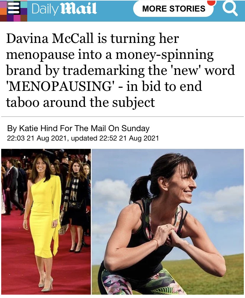 We need a celebrity that uses their status to reduce the stigma of #Menopause and not just try to trademark it to make money  <a href="/ThisisDavina/">Davina McCall</a> <a href="/DailyMailUK/">Mail+</a> 

#womenshealthmatters  #menopausing #menopausehealth   #fiftyplus #agingevolution #menopausematters #stopthestigma