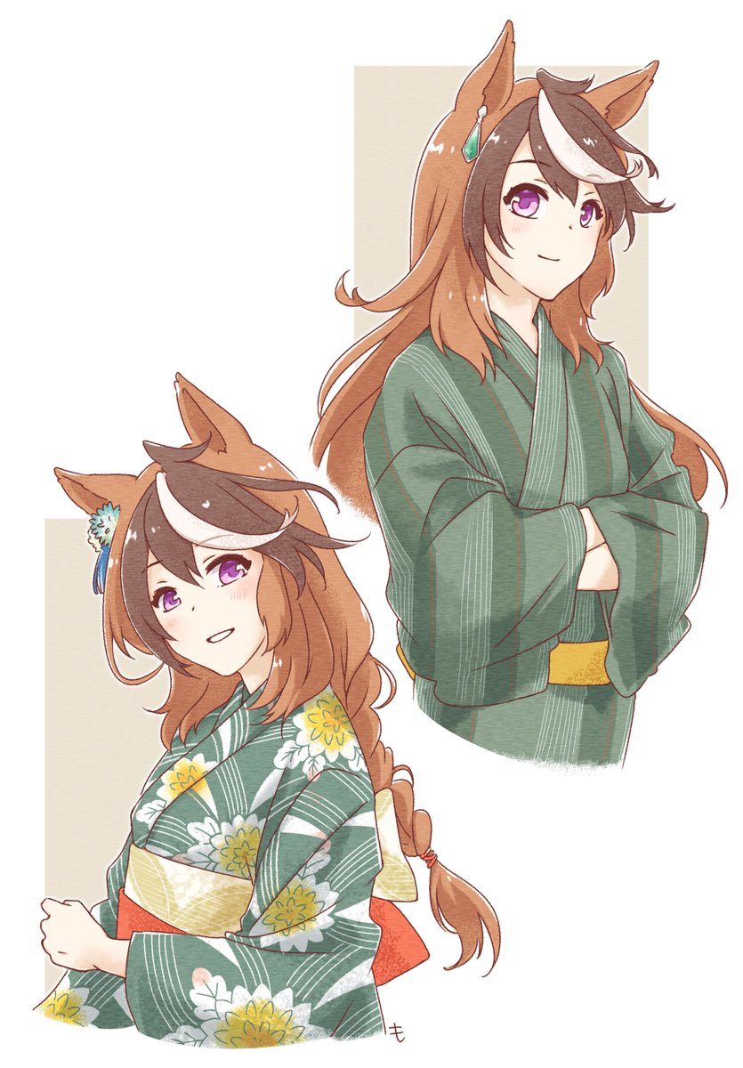 symboli rudolf (umamusume) animal ears japanese clothes kimono horse ears brown hair long hair 1girl  illustration images