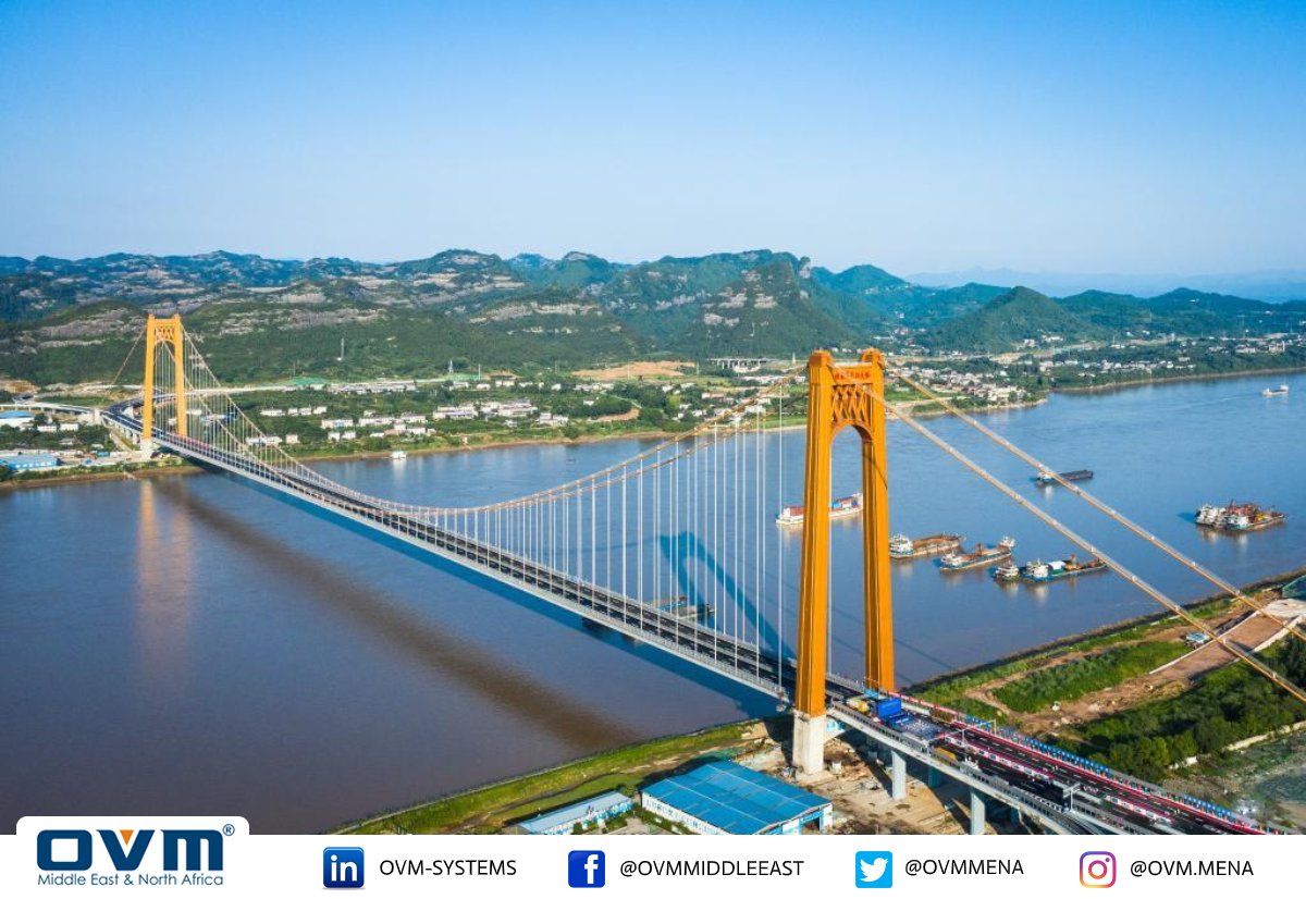 OVMmena's tweet image. {Update} Early this month, Opening of “Wuijagang” Suspension Bridge over Yangtze River in “Hubei” Province in China. 

With significant role, OVM has supplied Main Cables of the suspension bridge, Anchoring System, Cables Cranes, and related services.

#OVM
#OVM_Featured_Projects