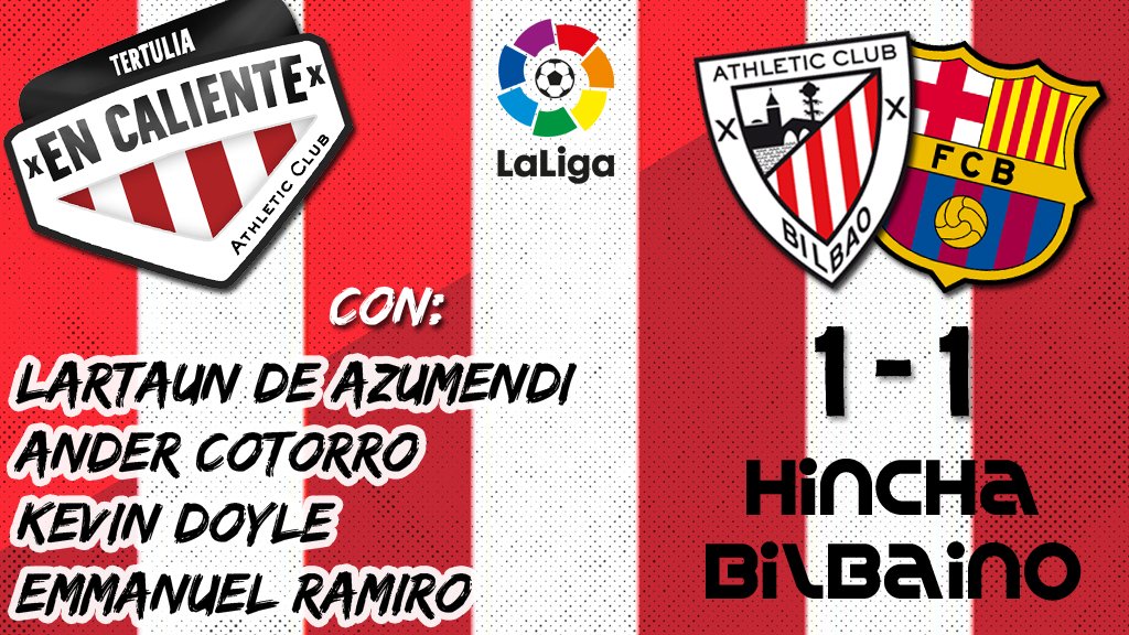 HinchaBilbaino (@hinchabilbaino) on Twitter photo Vertiginoso partido del <a href="/AthleticClub/">Athletic Club</a> frente al Barça. Intensa presión, solidaridad defensiva, rigor táctico, derroche físico... sólo faltó mayor acierto de cara al gol. Aquí el análisis de <a href="/sietecallero/">Lartaun de Azumendi</a>, <a href="/Ander_Cotorro/">Ander Cotorro</a>, <a href="/kdoyle1984/">Kevin Doyle</a> y <a href="/emmanuelrf/">Emmanuel Ramiro</a>. youtu.be/f1fs4XS2nY4 Vertiginoso partido del <a href="/AthleticClub/">Athletic Club</a> frente al Barça. Intensa presión, solidaridad defensiva, rigor táctico, derroche físico... sólo faltó mayor acierto de cara al gol. Aquí el análisis de <a href="/sietecallero/">Lartaun de Azumendi</a>, <a href="/Ander_Cotorro/">Ander Cotorro</a>, <a href="/kdoyle1984/">Kevin Doyle</a> y <a href="/emmanuelrf/">Emmanuel Ramiro</a>. youtu.be/f1fs4XS2nY4