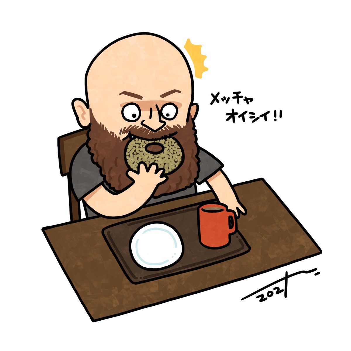 1boy bald food male focus facial hair eating solo  illustration images