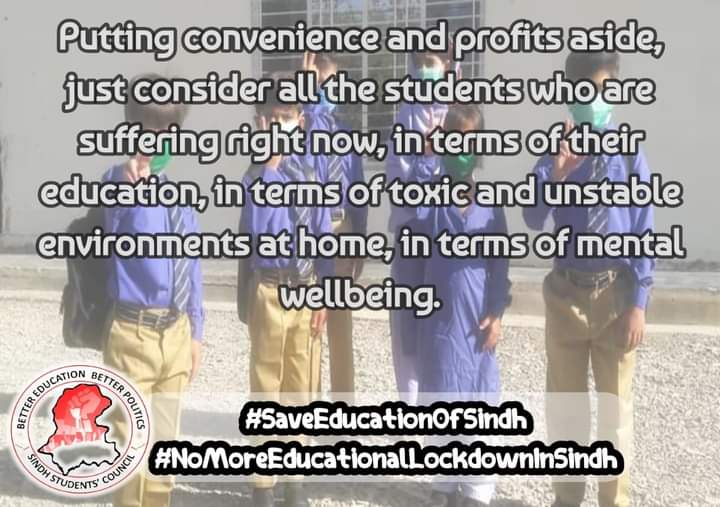 sscsindh's tweet photo. Putting convenience and profits aside, just consider all the students who are suffering right now, in terms of their education, in terms of toxic and unstable environments at home, in terms of mental wellbeing . 
#SaveEducationOfSindh 
#nomoreeducationallockdowninsindh 
SSC https://t.co/wrXIgFq9rQ