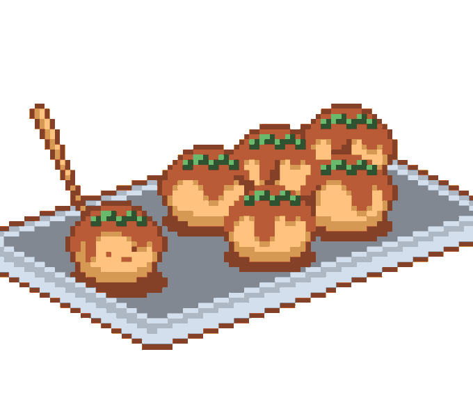 食べ物ドット絵40種、LINEスタンプにサイズ調整しつつブラッシュアップという名の大規模修正を行っています🐙すごい時間かかりそう…笑
←Before        After→ 