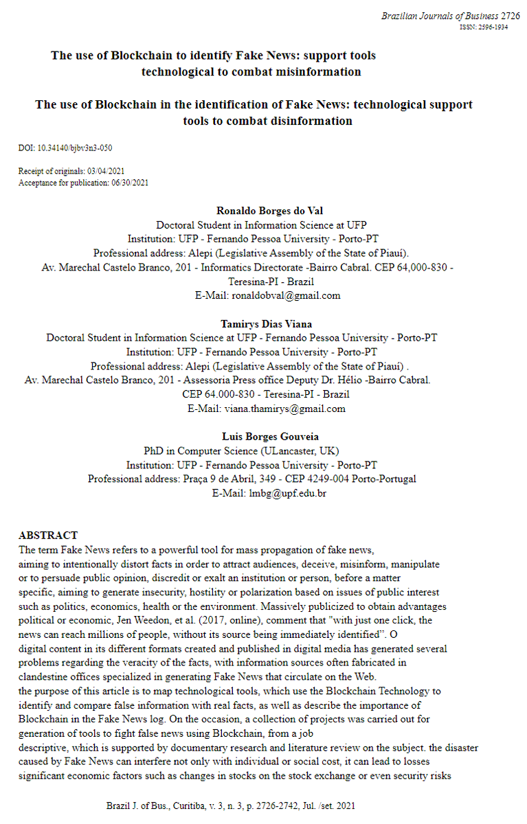 eisenreich's tweet photo. VeChain x Immutable Truth π―
VeChain was highlighted in a Brazilian Journal of Business article, 'The Use of Blockchain in the Identification of Fake News: Technological Support Tools to Combat Disinformation'
#VeChain $VET #VeFam #COVID19 #VeSearch https://t.co/LgFLyUplZ9
