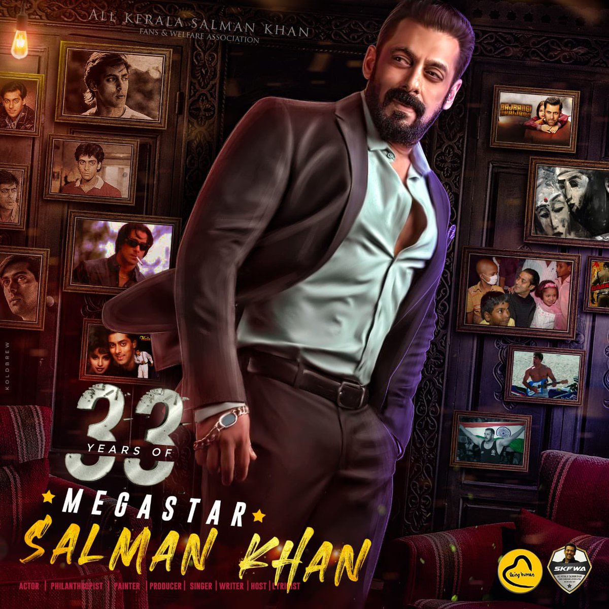 RahoolNKanal's tweet photo. Let’s celebrate @BeingSalmanKhan bhai’s 33 years journey in Indian cinema industry.

Design by - @Koldbrewmedia &amp; @SKF_kerala @BeingRaviD  

#33YearsOfSalmanKhanCDP https://t.co/UEq21WABH4