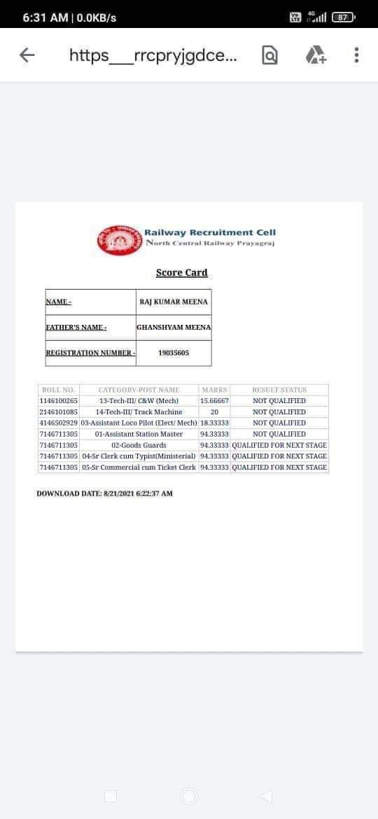 ROSHANL23133219's tweet photo. GDCE EXAM 4,5,6,Augest 2021, otification  01/2019 rrc Prayagraj  (ald) 
Vigilance checking for all reasons 
@rrcpryajraj.
@PRO_NCR_JHS 
@DyCPO_HQ_NCR 
@GM_CRly 
@DrmJhansi https://t.co/XF1UBbf2zu