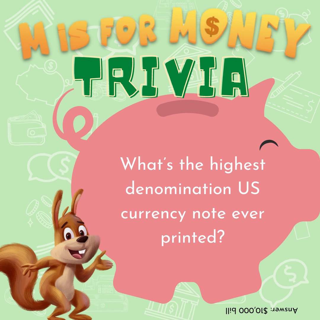FIeducator's tweet image. What is the largest value bill ever printed by the US? We know of the most common like the $1, $20, and $100 bills, but what was the biggest?

[Answer shown on the image]

#firecommunity #growthmindsetforkids #trivia #teachkidsmoney #personalfinance #finlit #financialeducation